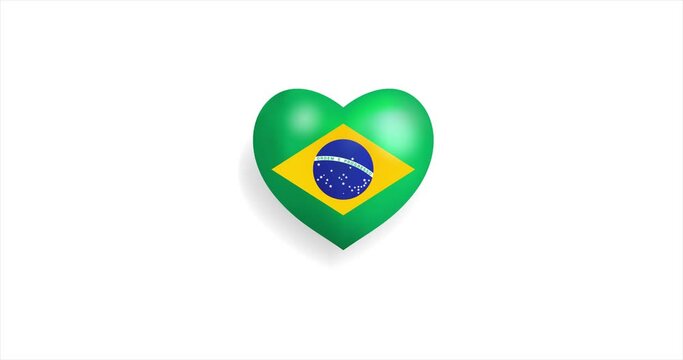 Heart beating with Brazil flag. 3D Seamless Animation. Loopable animation of rendered heart on white background. For mailing, greeting card, web site, shop…