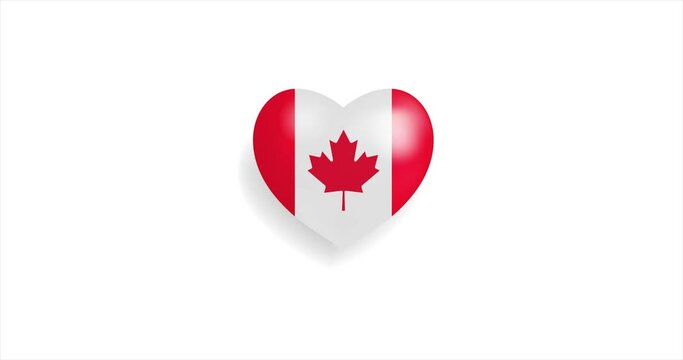 Heart beating with Canada flag. 3D Seamless Animation. Loopable animation of rendered heart on white background. For mailing, greeting card, web site, shop…