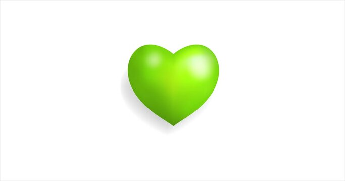 3D Green heart beating. On white background for Valentines day concept. The 14th of February.