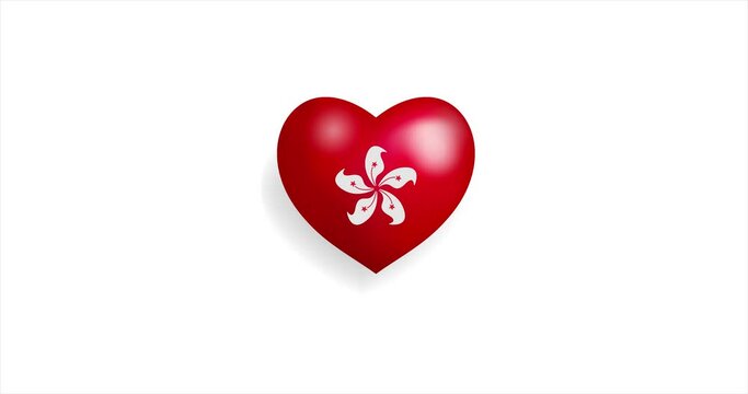 Heart beating with Hong Kong flag. 3D Seamless Animation. Loopable animation of rendered heart on white background. For mailing, greeting card, web site, shop…