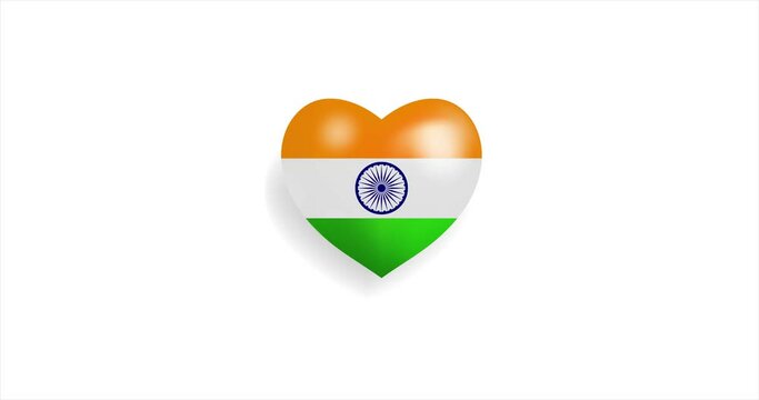 Heart beating with India flag. 3D Seamless Animation. Loopable animation of rendered heart on white background. For mailing, greeting card, web site, shop…