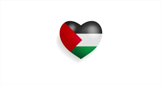 Heart beating with Palestine flag. 3D Seamless Animation. Loopable animation of rendered heart on white background. For mailing, greeting card, web site, shop…