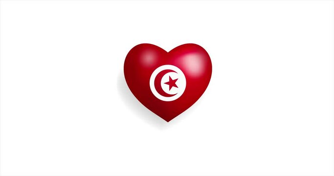 Heart beating with Tunisia flag. 3D Seamless Animation. Loopable animation of rendered heart on white background. For mailing, greeting card, web site, shop…