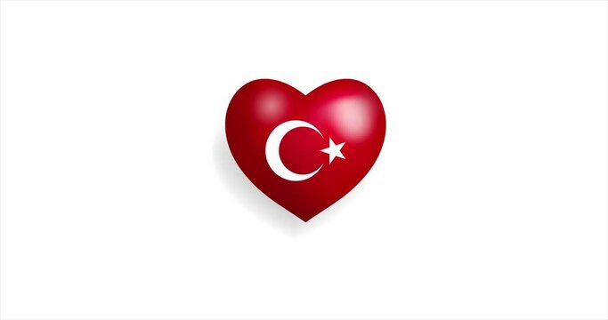 Heart beating with Turkey flag. 3D Seamless Animation. Loopable animation of rendered heart on white background. For mailing, greeting card, web site, shop…