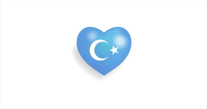 Heart beating with Uyghur flag. 3D Seamless Animation. Loopable animation of rendered heart on white background. For mailing, greeting card, web site, shop…