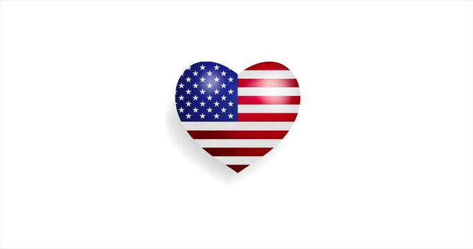 Heart beating with United States of America flag. 3D Seamless Animation. Loopable animation of rendered heart on white background. For mailing, greeting card, web site, shop…