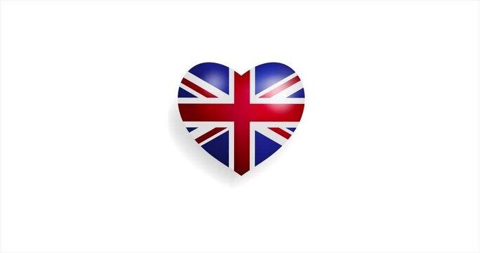 Heart beating with United Kingdom flag. 3D Seamless Animation. Loopable animation of rendered heart on white background. For mailing, greeting card, web site, shop…
