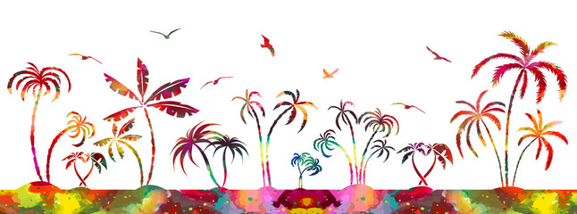 Multi-colored palms trees. Vector illustration