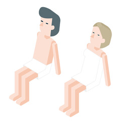 サウナ後にイスに座ってととのっている男女のサウナー