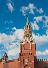 Fototapeta na wymiar Spasskaya Tower of Moscow Kremlin. Sunny summer morning. Red Square. Moscow. Russia