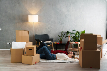 Fototapeta premium Young couple resting while moving