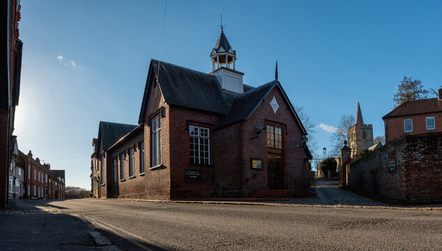 Panoramic view on empty Chesham with Church Street and St Mary's Church, Buckinghamshire, England 