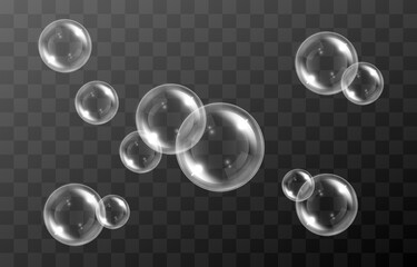 Vector soap bubble. Realistic soap bubble png, glare. Foam bubbles png. Powder, soap, detergent. Vector image.	