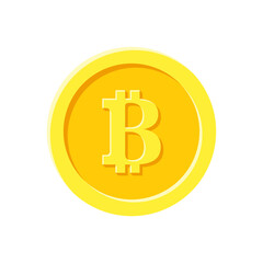 Coin bitcoin. Crypto currency. Digital money. Golden coin isolated on background with long shadow. Vector illustration flat design. Blockchain cryptocurrency.