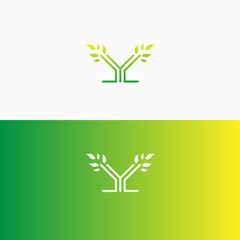 Y logo template green wood, simple monogram icon initial Y and tree concept