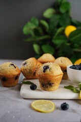 Homemade Lemon Blueberry Muffins, selective focus