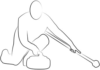 Curling player line icon of a sports set. Vector
