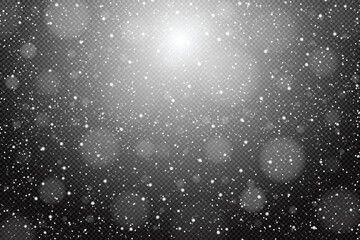Seamless realistic falling snow or snowflakes. Isolated on transparent background