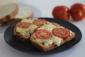 Pizza toast with home baked bread loaf