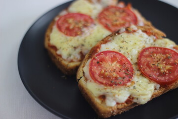Pizza toast with home baked bread loaf