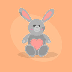 Valentine card with a cute bunny. Bunny with heart. Toy for kids or girlfriend. Vector EPS 10