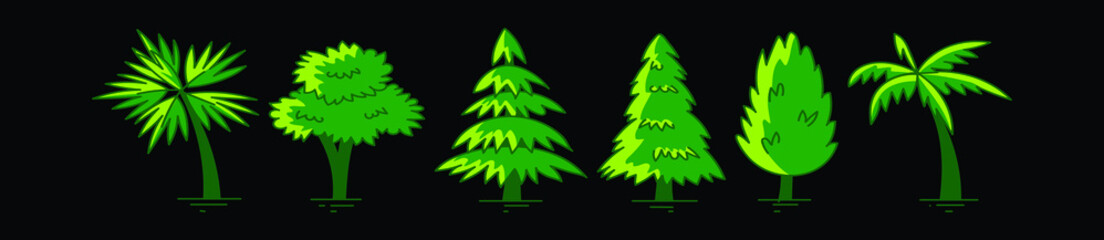 set of tree cartoon icon design template with various models. vector illustration isolated on black background