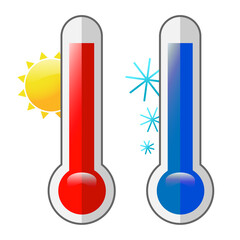 Cold warm thermometer. Temperature weather thermometers. Thermostat meteorology vector isolated icon. EPS 10.