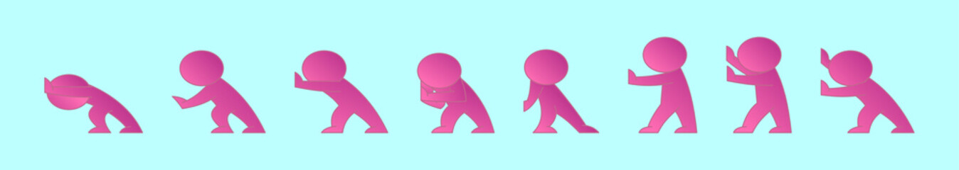 set of man pushing cartoon icon design template with various models. vector illustration isolated on blue background