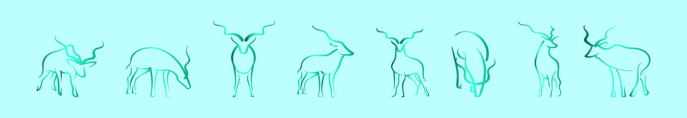 set of kudu deer cartoon icon design template with various models. vector illustration isolated on blue background
