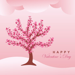 Tree with heart. Greeting card Happy Valentine's Day. Vector illustration flat design. Isolated on white background.