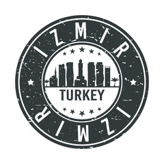 Izmir Turkey Skyline. Round Postmark Icon City Design. Vector Landmark Travel.