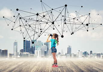 Concept of social wireless connection and internet use for communication by children