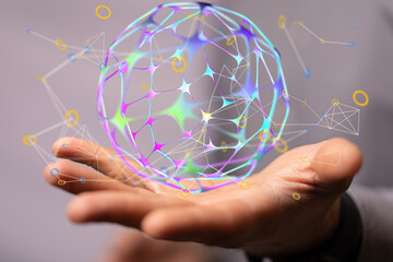 Global network. Blockchain. 3D illustration. Neural networks and artificial intelligence. Abstract
