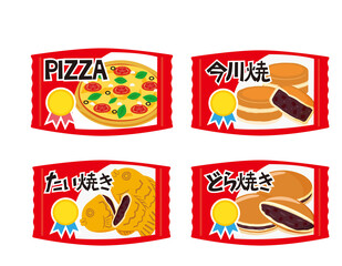 冷凍食品のベクターイラスト　和菓子　ピザ　