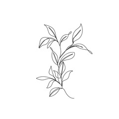 Leaves Single Line Drawing. Continuous Line Drawing of Simple Flower Minimalist Style. Abstract Contemporary Design Template for Covers, t-Shirt Print, Postcard, Banner etc. Vector EPS 10.