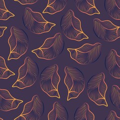 Leaves Seamless Pattern Line Art Style. Floral Pattern with Golden Line Art Leaves for Wedding, Anniversary, Birthday and Party. Floral Modern Abstract Print Design. Vector EPS 10