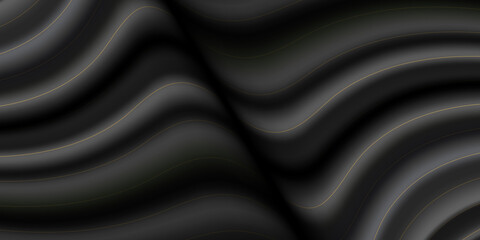 Smooth elegant black satin texture abstract background. Luxurious background design with golden lines. Black curtain background