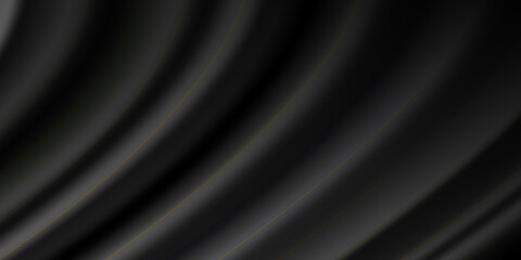 Satin black silk curtain with gold folds. Abstract background. Abstract black background with gold line. Abstract futuristic gold black light on black background