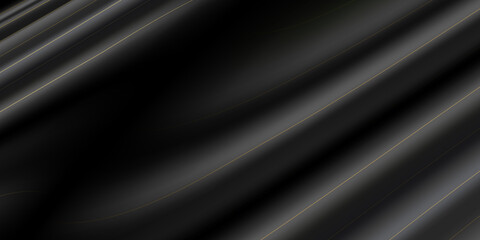 Satin black silk curtain with gold folds. Abstract background. Abstract black background with gold line. Abstract futuristic gold black light on black background