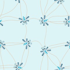 Blue dragonfly Cute seamless pattern.