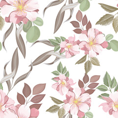  Beautiful seamless pattern beautiful flower and leaves Premium Vector