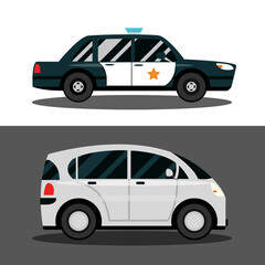 compact car and police vehicle transport, city transport
