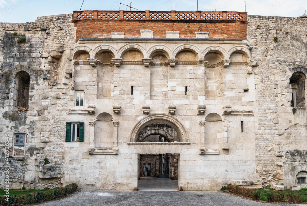 Wall mural stone facade of golden gate entrance to diocletian palace in split croatia