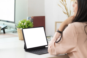 Fototapeta premium Digital tablet with white blank on screen.