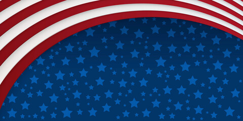 usa flag card with red white ribbon on blue star background
