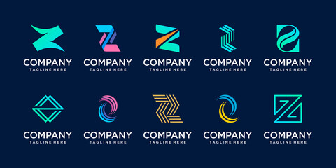 Set of collection initial letter Z logo template. icons for business of fashion, sport, wood.