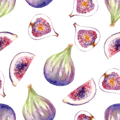 Watercolor seamless pattern with figs