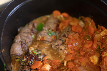 Tasty roulades beef on plate..