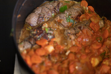 Tasty roulades beef on plate..