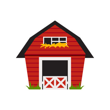 Illustration of a red barn house on a white background